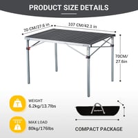KingCamp alumínium összecsukható kemping asztal, 107x70 cm, 80 kg teherbírás 3