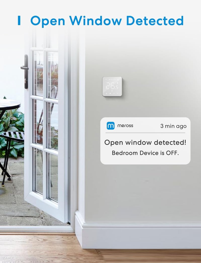 meross Okos Padlófűtés Termosztát - WiFi, HomeKit, Alexa és Google Kompatibilis, Érintőképernyős, Távirányítható, Programozható, LED Kijelző