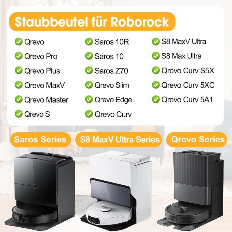 RUKHOOL Porzsák Roborock Qrevo/Saros/S8 MaxV Ultra Robotporszívókhoz - 14db Nagy Kapacitású Porgyűjtő Tasak Hatékony Szűréssel