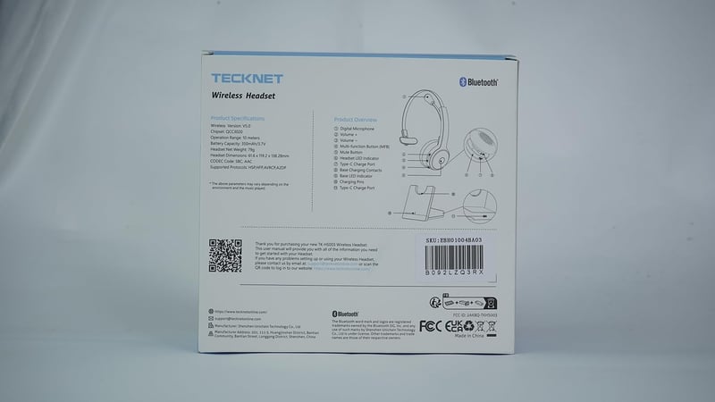 TECKNET Bluetooth Fejhallgató Mikrofonnal és USB Adapterrel - 45 Órás Üzemidő, 10m Hatótáv, AI Zajszűrés, Töltőállomás, Irodai Headset - 2-black, Bluetooth + USB dongle + charging station