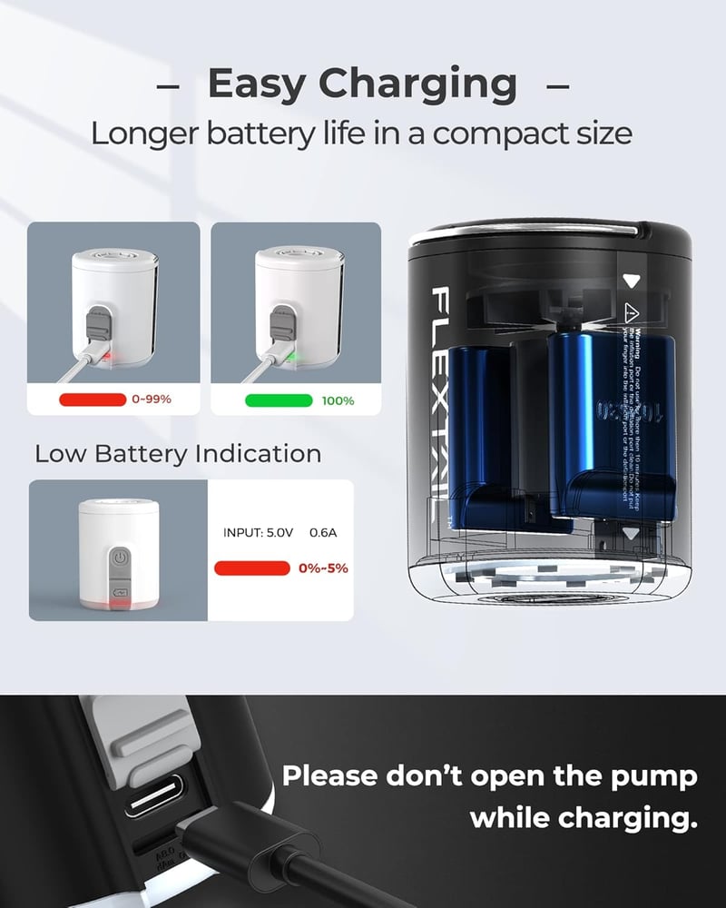 FlexTailGear Tiny Pump2 X - Kompakt elektromos pumpa 1300mAh akkuval, USB-s, matracokhoz