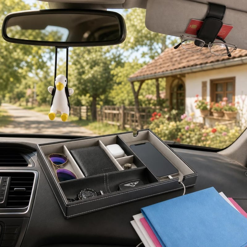 Auto set za urednost: ukras za retrovizor + organizator sa 6 pretinaca + 4 krpe + magnetski držač