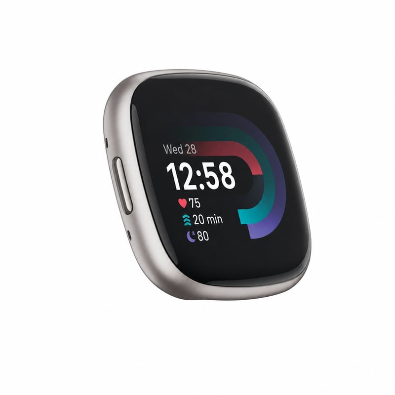 Ceas inteligent Fitbit Versa 4 cu GPS integrat, autonomie a bateriei de 6 zile, rezistent la apă, Android și iOS — fără accesorii (stare: vezi a 2-a imagine)