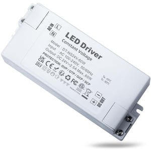 REYLAX Transformator LED 24V 60W - Alimentator LED Compact 2,5A, Convertor 230V-24V, Driver de Tensiune Constantă pentru Lămpi, Benzi