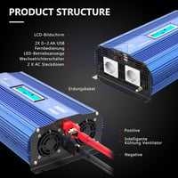 GIANDEL 2000W Színuszos Inverter 12V-230V - Feszültségátalakító Dupla USB Porttal, LCD Kijelzővel és Távirányítóval Lakóautókhoz 5