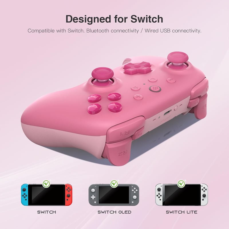 8bitdo Ultimate 2C Bluetooth Kontroller Nintendo Switch-hez - Rózsaszín, Hall-Effekt Joystick, Programozható Gombok, 15 Órás Üzemidő, Mozgás