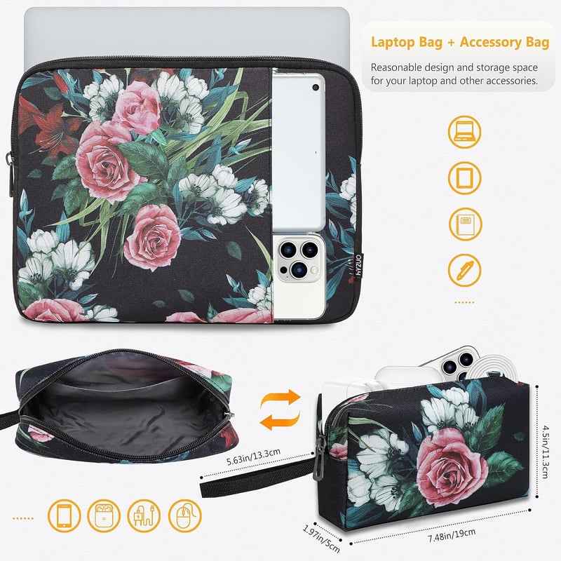 HYZUO 13,3-14 Colos Laptop Tok MacBook Pro 14 M2/M1 Pro/Max, Surface Laptop 5, MacBook Air 13 Készülékekhez, Kiegészítő Táskával, Fekete Vir