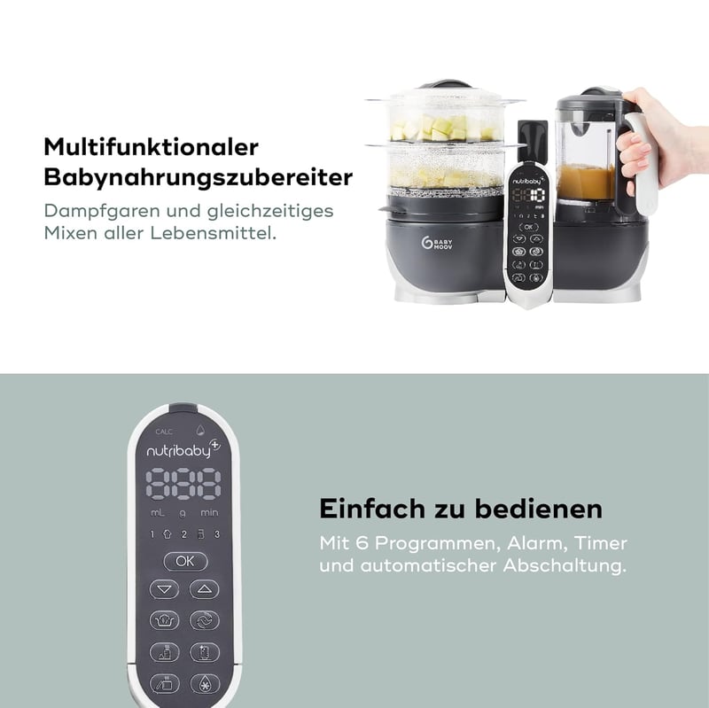 Babymoov Nutribaby Plus Bébiétel Készítő - Párolás, Keverés, Sterilizálás, Melegítés, 2200ml Kapacitás, Mosogatógépben Mosható