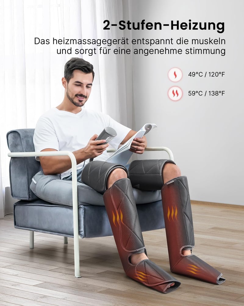 RENPHO Lábmasszírozó Készülék - Légkompressziós Masszázs 6 Móddal, Vérkeringés Javításra, Izomfáradtság és Ödéma Enyhítésre, Állítható Méret