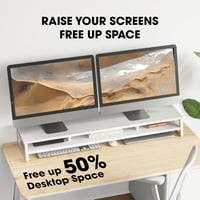 Fenge Dupla Monitor Állvány - 108 cm Széles Számítógép Képernyőtartó PC/Laptop/Nyomtató/TV-hez, Íróasztal Rendszerező, 45 kg Teherbírás, Feh 5