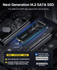 ORICO 4TB M.2 2280 SATA SSD - Belső SSD Meghajtó 500MB/s Olvasási Sebességgel - Laptop és Asztali PC Kompatibilis B+M Kulcs 2