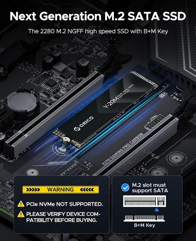 ORICO 4TB M.2 2280 SATA SSD - Belső SSD Meghajtó 500MB/s Olvasási Sebességgel - Laptop és Asztali PC Kompatibilis B+M Kulcs