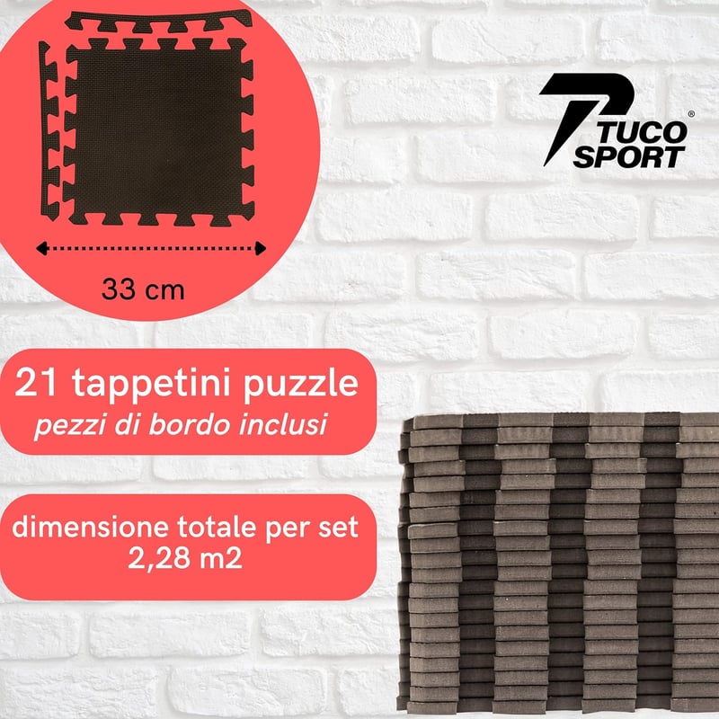 Tuco Sport 21 részes puzzle fitness szőnyeg - ütéscsillapító, csúszásmentes edzőszőnyeg edzőterembe, súlyzózáshoz