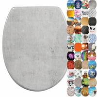 Capac WC oval Sanilo cu model de beton - Capac toaletă din MDF cu aspect de lemn și închidere lentă (Soft-Close) — set de fixare incomplet (stare: vezi a 2-a imagine) 1
