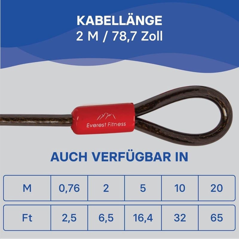 Everest Fitness 76 cm-es acélkábeles kerékpárzár - Újracsomagolt