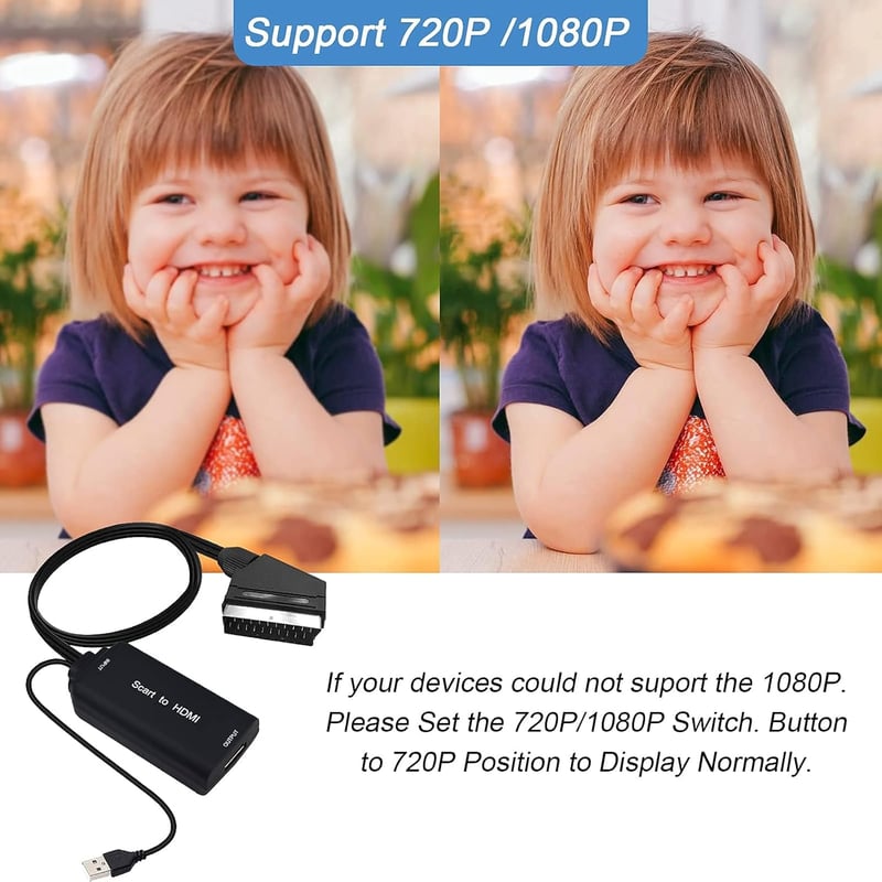 AMANKA SCART-HDMI Átalakító Kábel - Full HD 1080P Videó és Hang Konverter HDTV, VHS, Xbox, PS3, DVD és Blu-ray Eszközökhöz