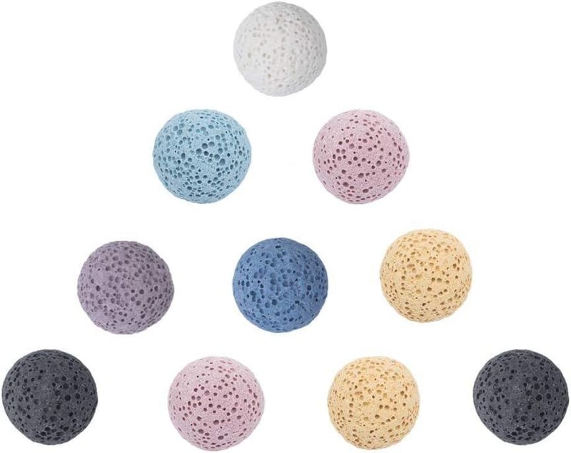 10 bucăți mărgele din rocă vulcanică naturală colorată de 15,5 mm, fără gaură, pentru pandantive difuzor de uleiuri esențiale și coliere de armonie