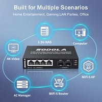 SODOLA 6 Portos 2.5G Menedzseletlen Ethernet Switch - 4x 2.5GBASE-T + 2x 10G SFP+ Port, 60Gbps Kapcsolási Kapacitás, Fali Rögzítésű Mini Hál 5