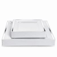 Farfurii Pătrate din Plastic Alb MATANA cu Margine Argintie, 2 Mărimi (39 buc) - Farfurii de Petrecere pentru Nunți, Zile de Naștere, Sărbători 1