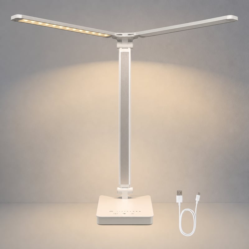 Lampă de birou LED JVURICE albă, baterie 4000 mAh, 5 — defectă, funcționează parțial: o parte nu se aprinde (stare: vezi a 2-a poză)