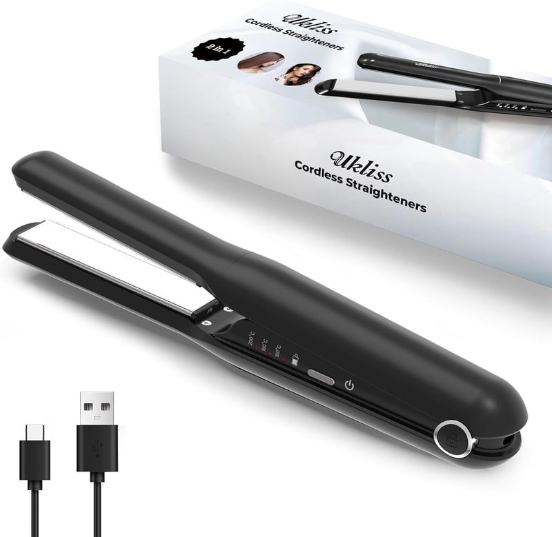 UKLISS Vezeték Nélküli Mini Hajvasaló és Hajgöndörítő 2 az 1-ben - 4000 mAh Akkumulátor, 3 Hőfokozat, Kerámia Lapok, Utazáshoz