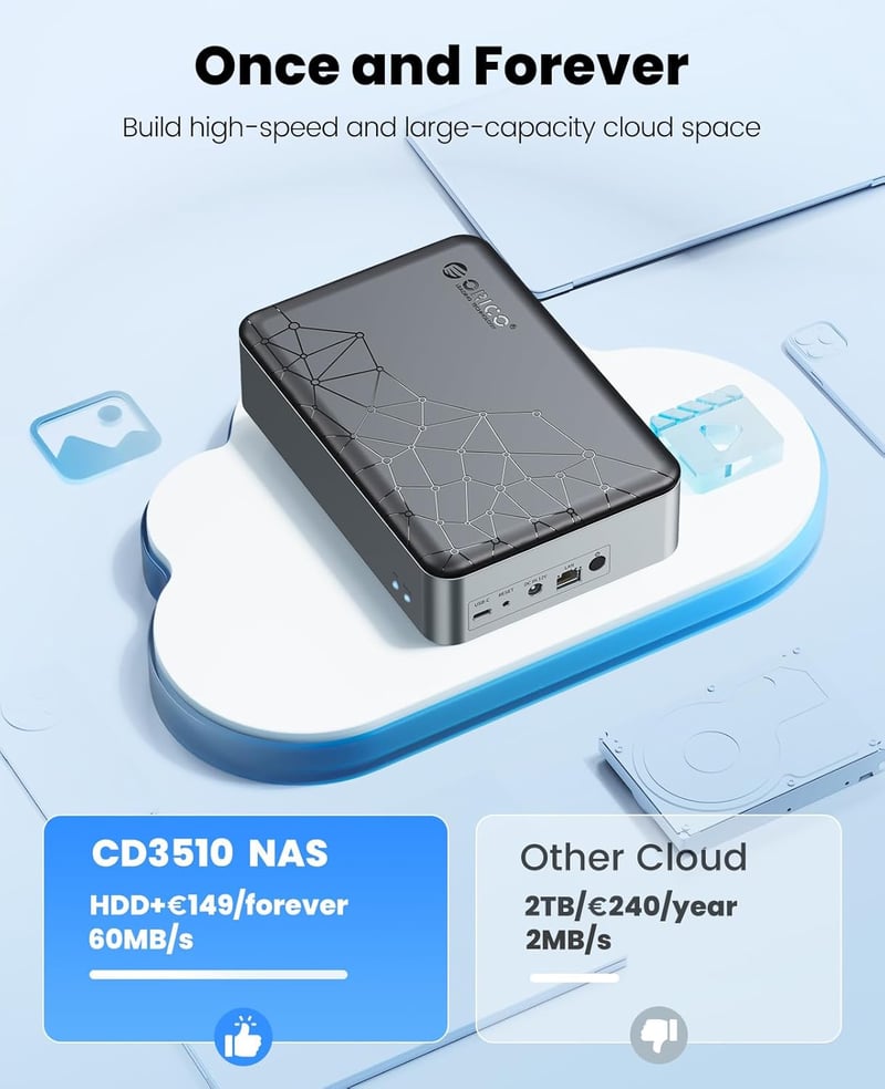 ORICO NAS szerver 3,5" SATA HDD-hez - Családi felhő, VPN, okos backup, távoli hozzáférés