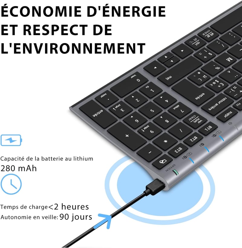 iClever BK10 Bluetooth Vezeték Nélküli Billentyűzet - Univerzális Kompatibilitás iOS/Android/Windows Eszközökhöz, Alacsony Profilú Gombok, F