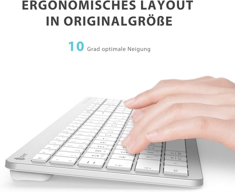 iClever Vezeték Nélküli Billentyűzet-Egér Szett - Újratölthető, QWERTZ Kiosztás, 2.4 GHz, Számgombos, PC/Laptop/Smart TV Kompatibilis, Fehér - silver