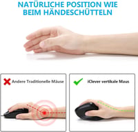 iClever Ergonomikus Vezeték Nélküli Egér 2.4G Vertikális 6 Gomb 2400 DPI 2