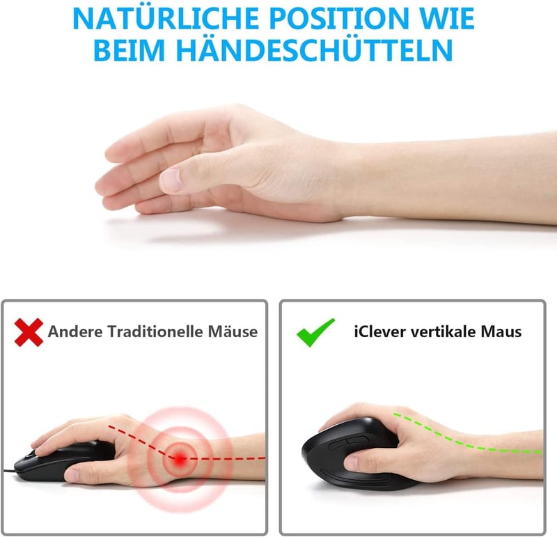 iClever Ergonomikus Vezeték Nélküli Egér 2.4G Vertikális 6 Gomb 2400 DPI