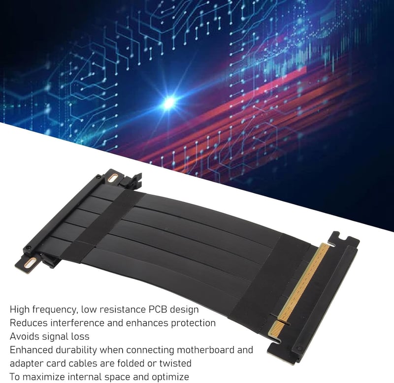 ASHATA PCIe 4.0 X16 Riser Kábel, 40cm Fekete, Rugalmas VGA Hosszabbító, 180° GPU Grafikus Kártya Adapter, RTX 4000 és RX 7000 Sorozattal Kom