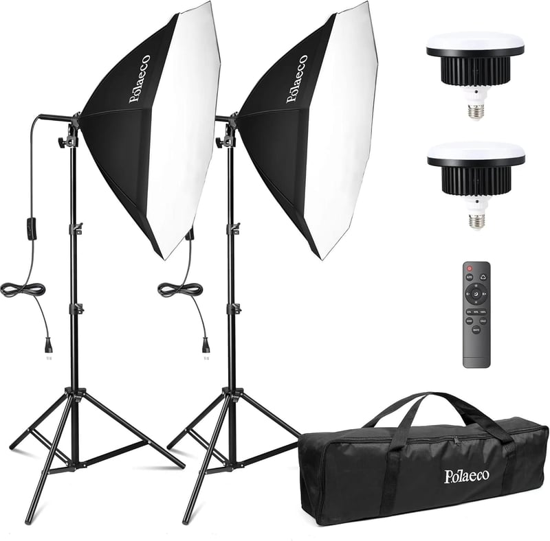 Potaeco Stúdió Világítás Szett 2db Oktogon Softbox LED 150W Távirányítóval Állítható Állvánnyal Fotózáshoz Videózáshoz
