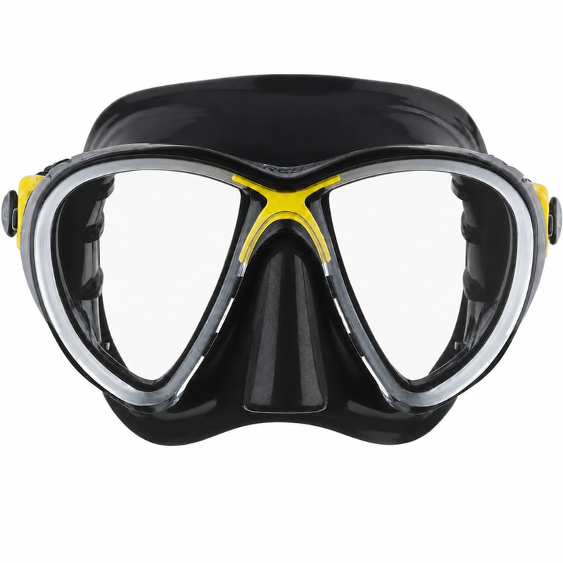 Cressi Big Eyes Evolution búvármaszk és snorkel szett – fekete/sárga, felnőtt méret — légzőcső nélkül (állapot: lásd a 2. képet)