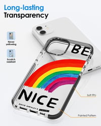 iPhone 12 Átlátszó Szilikon Tok "Be Nice" Felirattal és Szivárvány Mintával 2