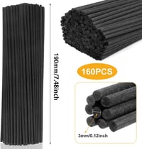 WDZGX Fekete Rattan Diffúzor Pálcák - 160 db Illóolaj Párologtató Pálca Otthonba, Irodába, 19 cm x 3 mm, Környezetbarát Természetes Anyagból 2