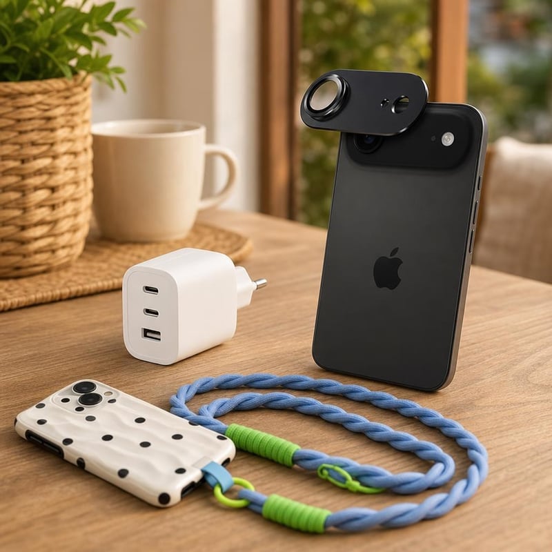 Pachet Accesorii Telefon: 1x sticlă protecție cameră + șnur împletit + încărcător GaN 70W cu 3 porturi