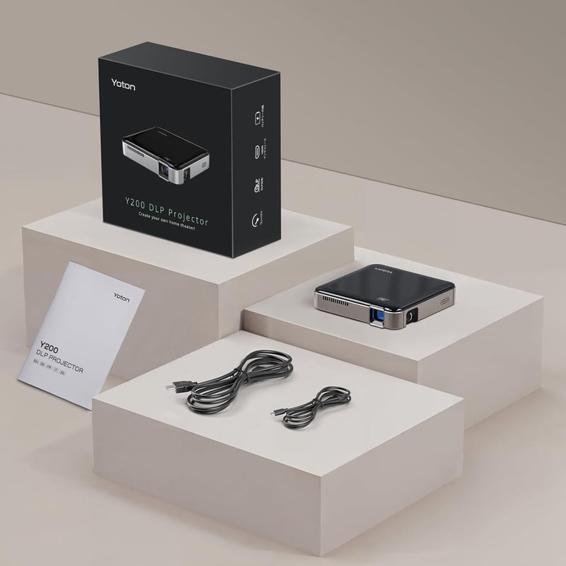 YOTON Y200 Hordozható DLP Mini Projektor Beépített Akkumulátorral, 1080P Full HD Támogatás, Porálló Vetítő Kültéri/Otthoni Mozihoz, Laptop é