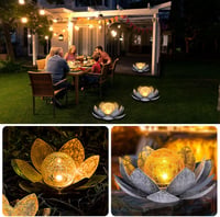 Lotus LED napelemes kerti lámpa - Dekoratív fém lótuszvirág repesztett üveggömbbel 5