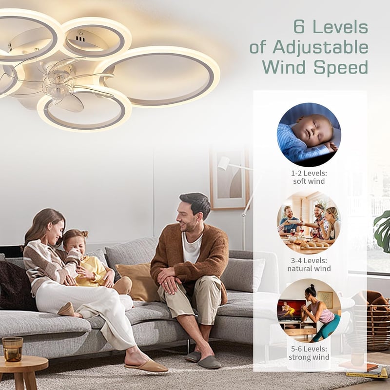 KSIBNW LED Mennyezeti Lámpa Ventilátorral - 70W Dimmelhető Fehér Lámpatest, Távirányítóval és Applikációval, 6 Sebességű Modern Ventilátor N
