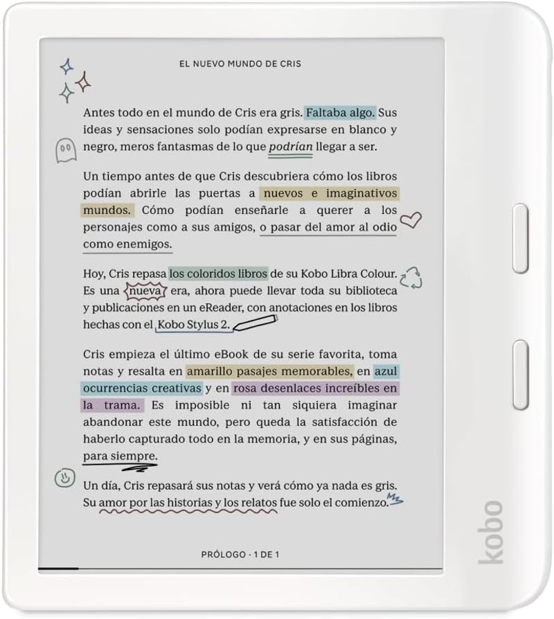 Kobo Libra Colour Fehér E-könyv Olvasó 7" Kijelzővel, 32GB Tárhely, Vízálló, Ergonomikus Kialakítás, Színes Képernyő