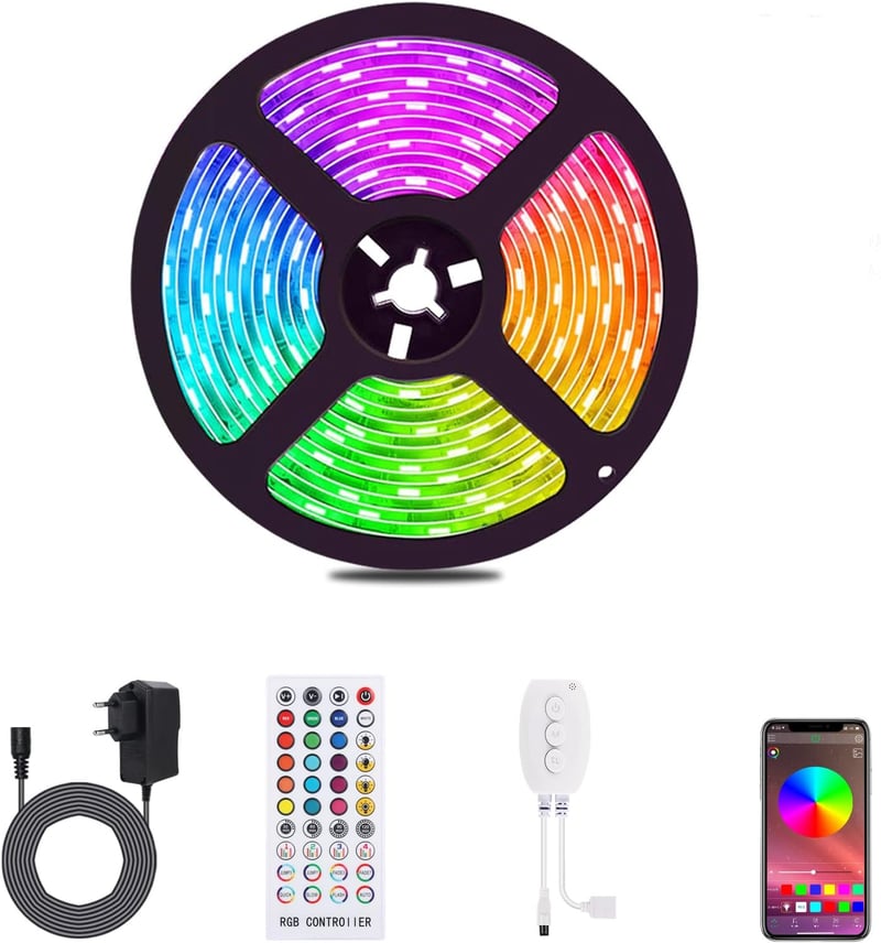 ALED LIGHT Bluetooth LED Szalag 5M RGB - Okostelefonról Vezérelhető, Vízálló, 12V-os Színes Fényszalag Otthoni és Kerti Dekorációhoz Távirán