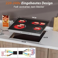 Cooksir Beépíthető Üvegkerámia Főzőlap 59 cm - 4 Zónás, Ovális és Dupla Főzőfelülettel, 6700W, Gyerekzárral, Túlmelegedés Elleni Védelemmel - Set of 4 With Oval Zone 7