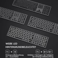 Seenda LED-es vezeték nélküli billentyűzet, QWERTZ, újratölthető, PC/laptop, űrszürke 2