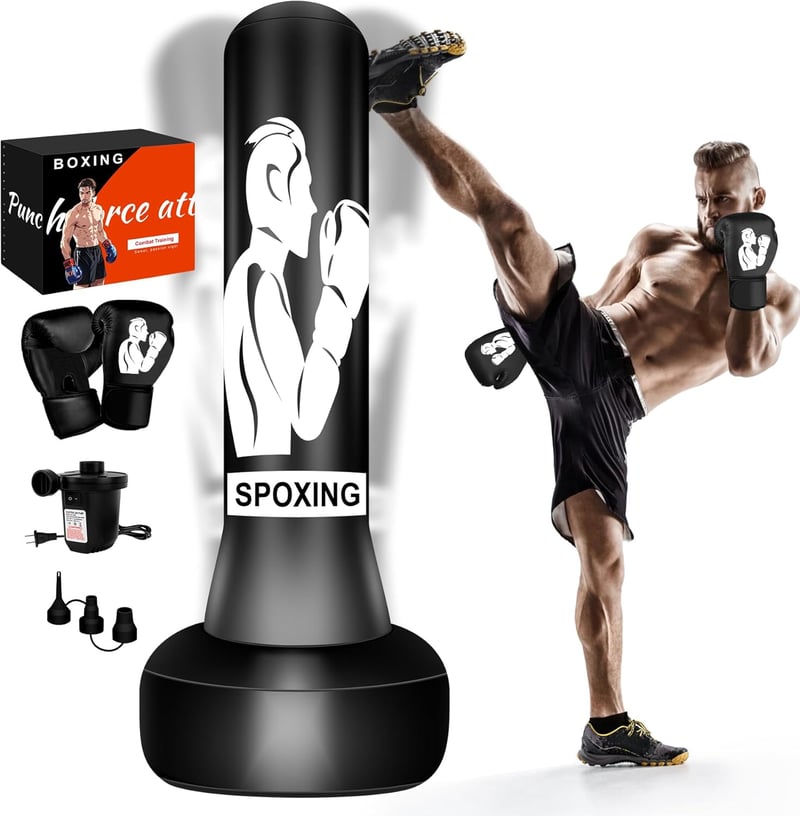 WELLTE Felfújható Bokszzsák szett Állvánnyal - Gyerekeknek és Felnőtteknek, 180 cm Magas PVC Edzőeszköz Kickbox, Karate, MMA Gyakorláshoz