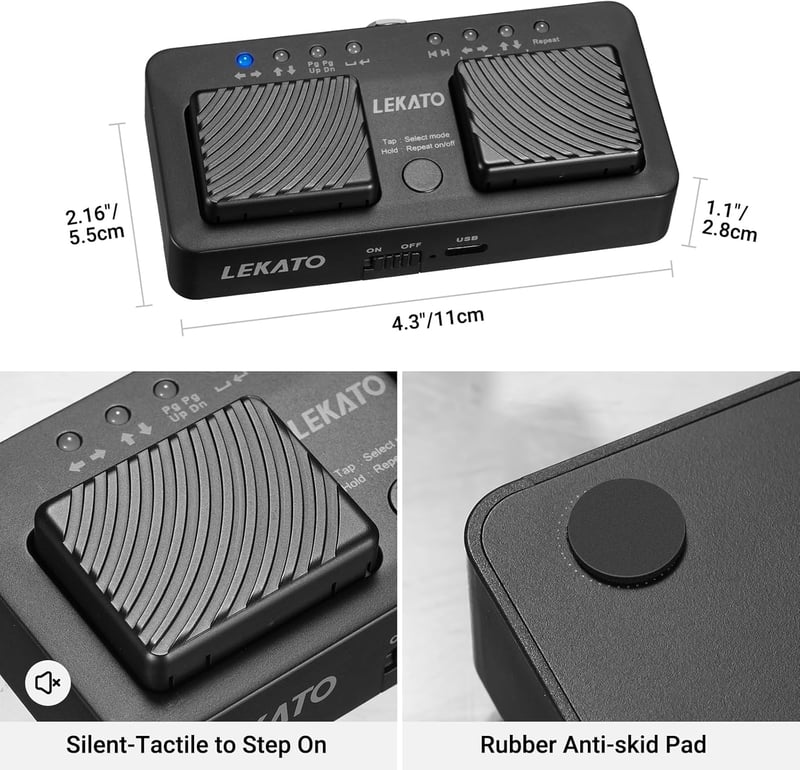LEKATO Bluetooth Lapozó Pedál - Újratölthető Vezeték Nélküli Lábkapcsoló Tablethez, Okostelefonhoz, Kottaolvasáshoz, 7 Üzemmóddal