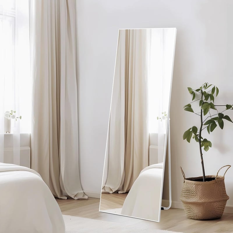 Vasemouh 150x51 cm Álló Tükör Fehér PVC Kerettel - Edzett Üveg Teljes Alakos Tükör Hálószobába, Nappaliba, Előszobába vagy Fürdőszobába