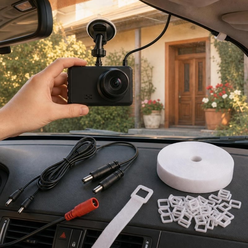 Auto kamera set: Full HD kamera + razdjelnik napajanja + 50x vezice za kabele
