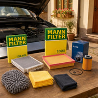 Servisný balík pre auto: 1x kabínový filter + 1x vzduchový filter + 1x olejový filter + mikrovláknová sada 1