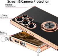 Samsung Galaxy S24 Ultra tok 360°-os gyűrűs állvánnyal és lánccal, mágneses autótartó, fekete 5