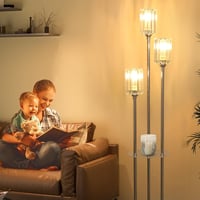 Rayofly Króm Állólámpa Polccal - 3 Izzós Vintage Üveg Lámpaernyős Padlólámpa Lábkapcsolóval - Modern Kristály Állólámpa Nappaliba, Hálószobá 6